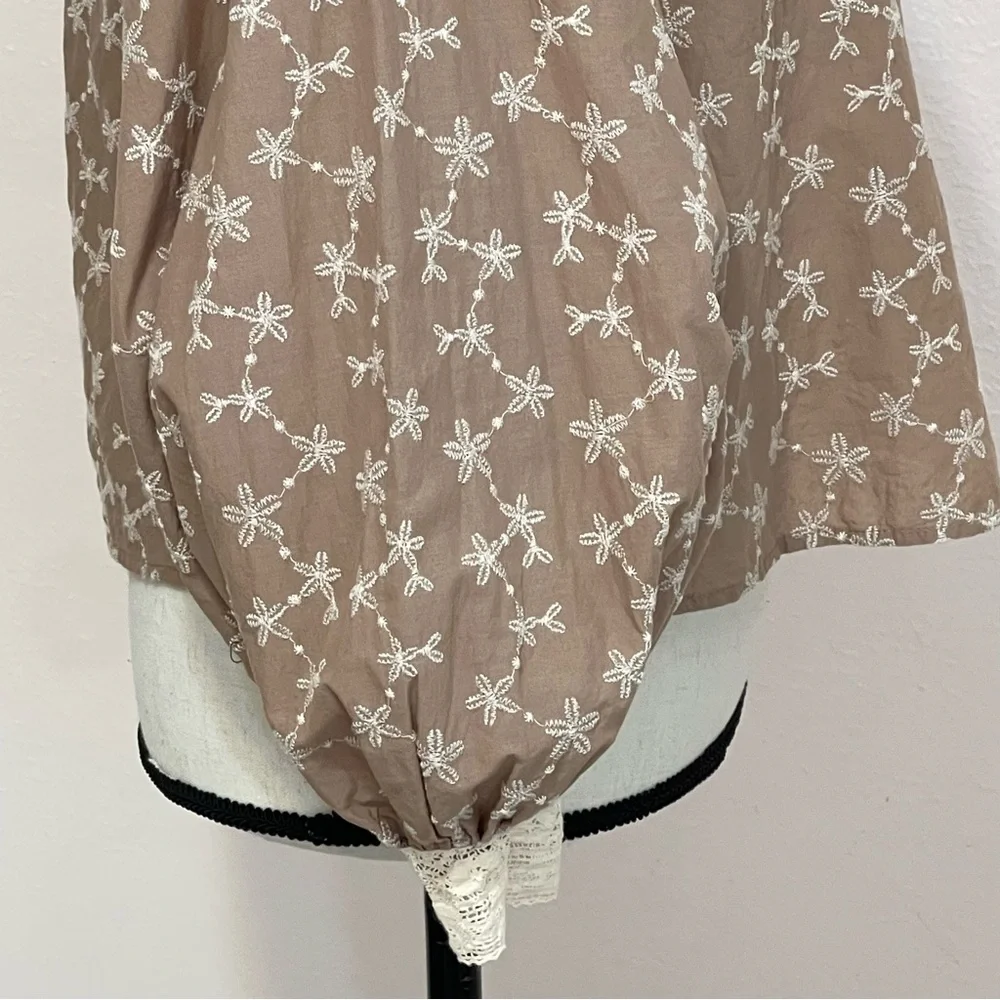 Zara Embroidered Cotton Puff Sleeve Blouse Size Medium